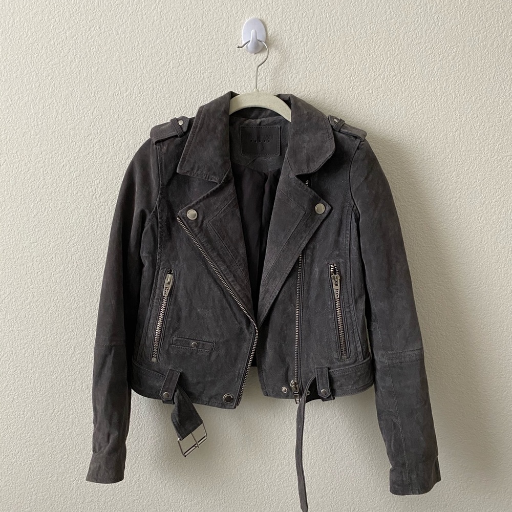 Blank NYC gray suede moto biker jacket XS
